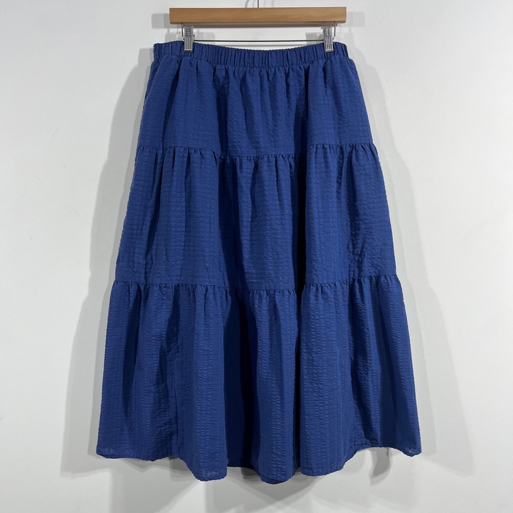 Old Navy Cottagecore Renfair Boho Peasant Tiered Midi Skirt Fairy Seersucker